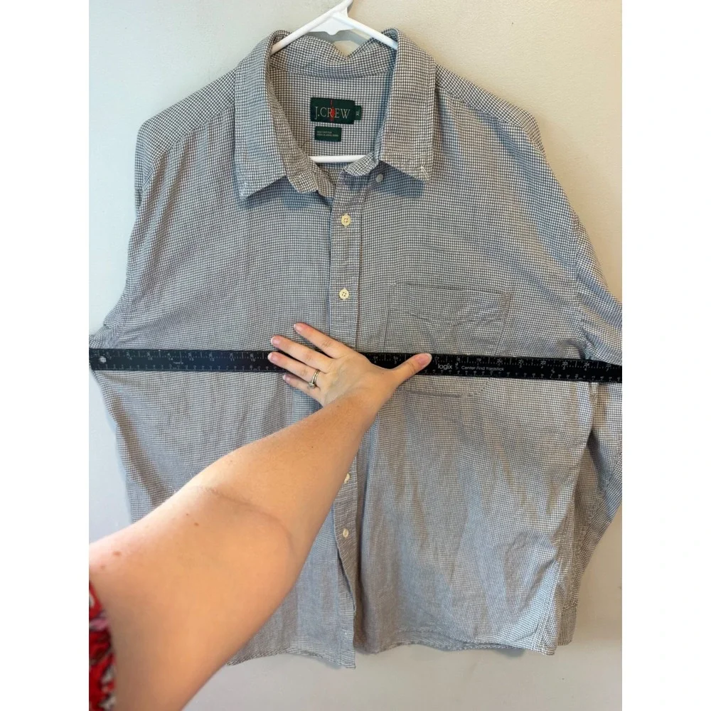 J. Crew Mens XL Grey Houndstooth Cotton Button Down Long Sleeve Shirt 1694